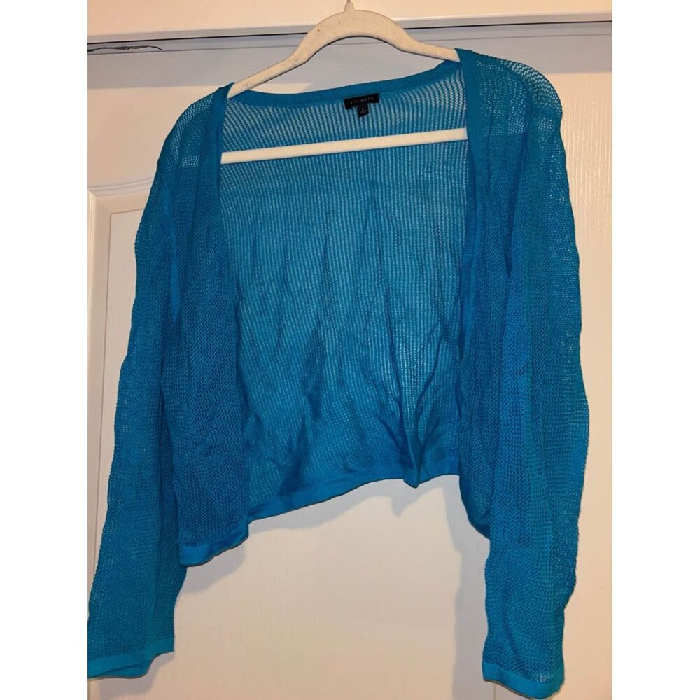 Talbots deep turquoise blue mesh shrug open cardigan woman's L